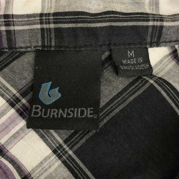 Burnside Button Down Shirt M Black Plaid Chest Pockets Short Sleeve - Picture 4 of 4